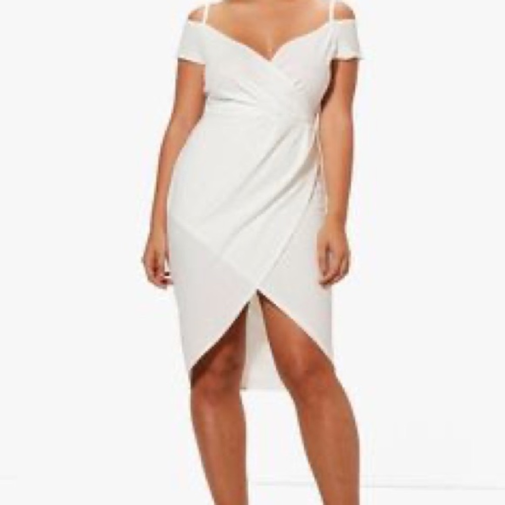 Plus Ivory Bodycon Wrap Open Shoulder Dress